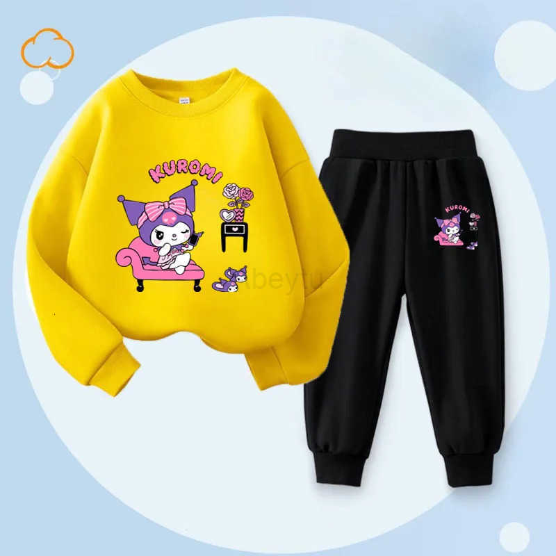 Sanrio Children Clothing Set Spring and Autumn Hoodie Pants 2-piece Set Kuromi Printed Girls Trendy New Lightweight Sportswear H251216