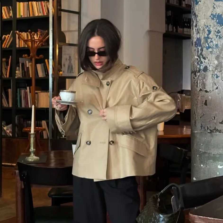 Fashion Office Lady Loose Turn Down Collar Trench Coat Women Double-Breasted Windbreaker Long Sleeves Womens OuterwearsT251216
