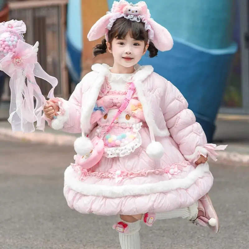 Sanrio Girl Melody Lolita Princess Skirt Winter 2025 New Childrens Kawaii Cartoon Flower Bud Skirt Birthday Dress Skirt Cotton Jacket H251216