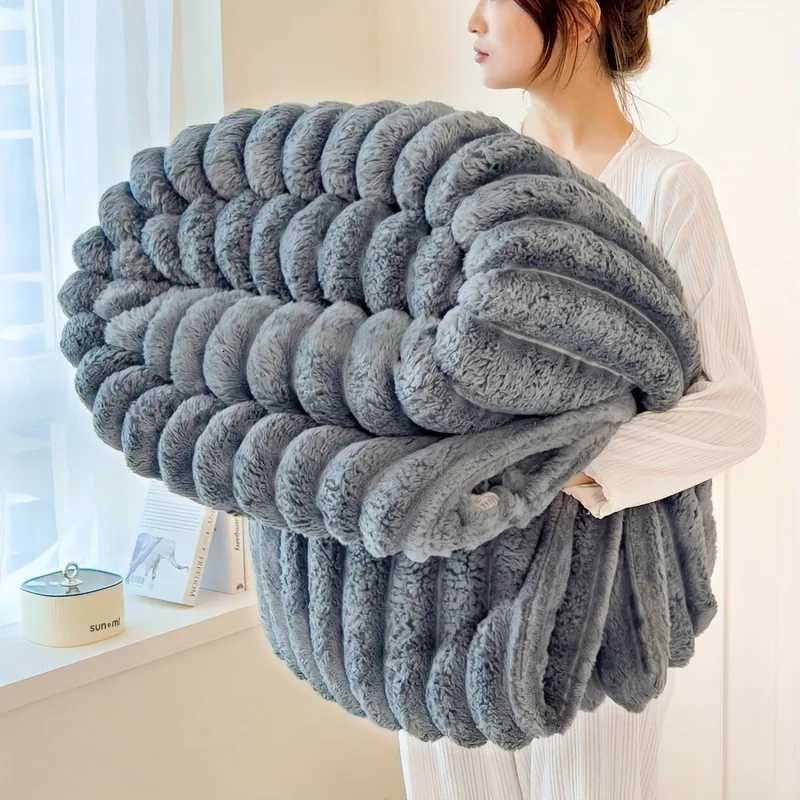 Striped Flannel Fleece Blanket Ultra-Soft Lightweight White Blanket Throw/Twin/Qveen/King Sizes Multi-Color For Bed Couch H251216 - view 3