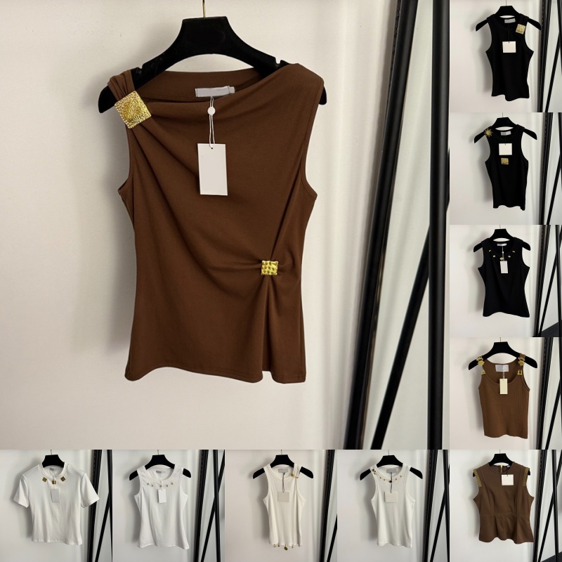 Luxury Vintage Tank Tops Women Designer Metal Decorated Vest Summer Cropped Slim Fit Singlet Top Birthday Dinner Party Elegant Tanks Dresses