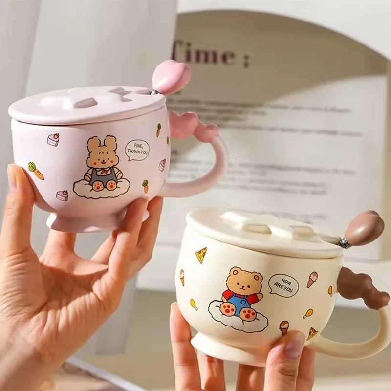 High-Color Ceramic g Household Exquisite Cartoon Cup With Lid And Spoon Summer Cute Water Cup Afternoon Tea Birthday Gift H251215