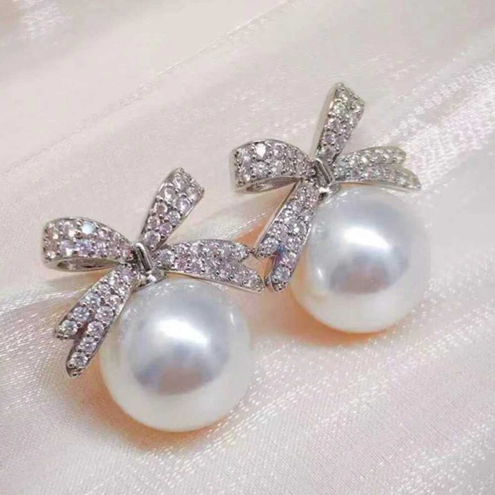 1 Pair Womens Silver Needle Earrings with Diamond Imitation Pearl Inlay Fashionable Niche Design Elegant Jewelry Earrings G251216