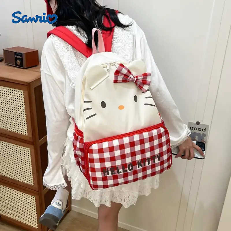Sanrio New Hello Kittys Backpack Schoolbag Gir Heart Cute Cartoon Student Large Capacity Bags for Woman Kawaii Cartoon H251216