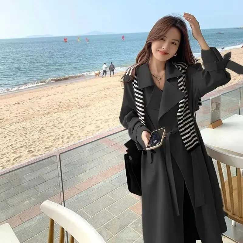 Female Long Windbreaker Coat Womens Spring and Autumn Jacket High Grade Draping Feeling Coat Mid length Trench Coat 2023 BeltT251216