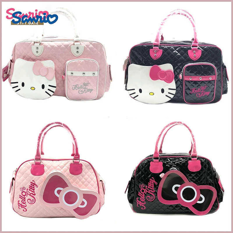 Sanrio Y2k High Capacity Handbag Messenger Bag Kawaii Hello Kitty Cartoon Pu Bright Surface Girls Fashion Travel Bags Gift Toys H251216