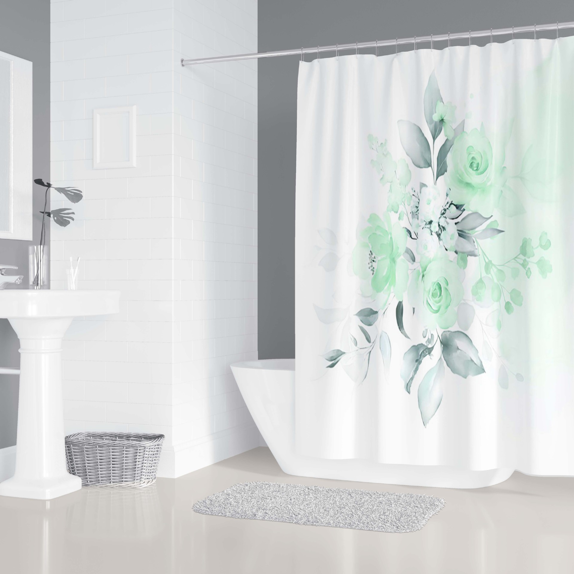 YL-37970 Waterproof Shower Curtain 3D Printed Shower Curtain Tropical Jungle Floral Season Polyester Shower