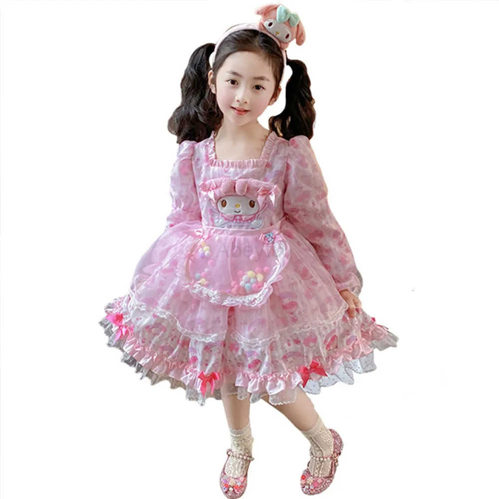 Sanrio Sanrios Kawaii Melody Girls Cartoon Lolita Dress Spring Autumn Cartoon Birthday Party Cosplay Tutu Dress Kids Princess Costume H251216