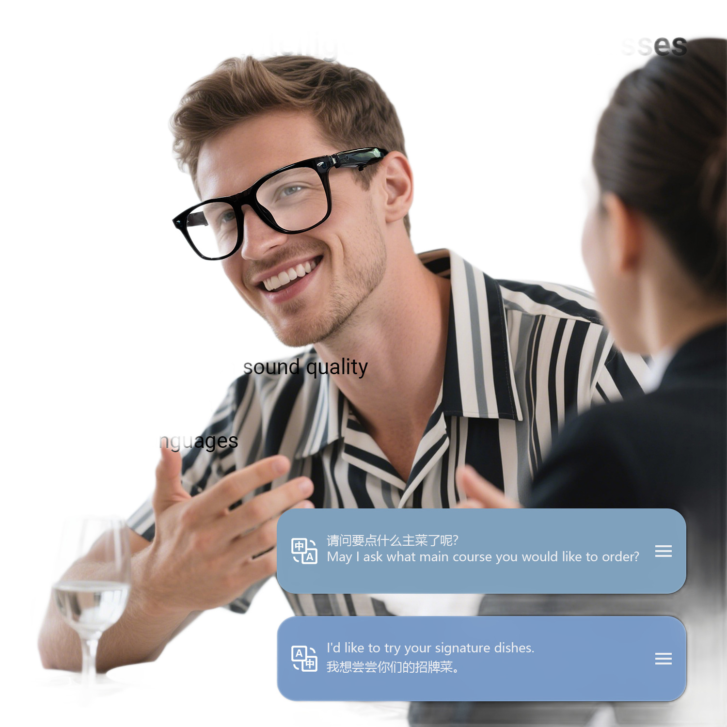 New AI Smart Translation Bluetooth Sunglasses Real-time Translation in Over 100 Languages Music Streaming & Call-enabled Smart Glasses