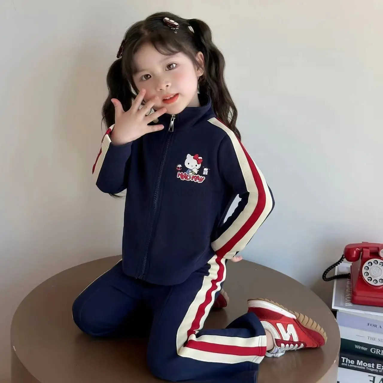 Sanrio Autumn Children Girl Clothes Baseball Jacket Coat and Pants 2pcs Suit Children Fashion Tracksuit Sets Striped Outfit Uniform H251216