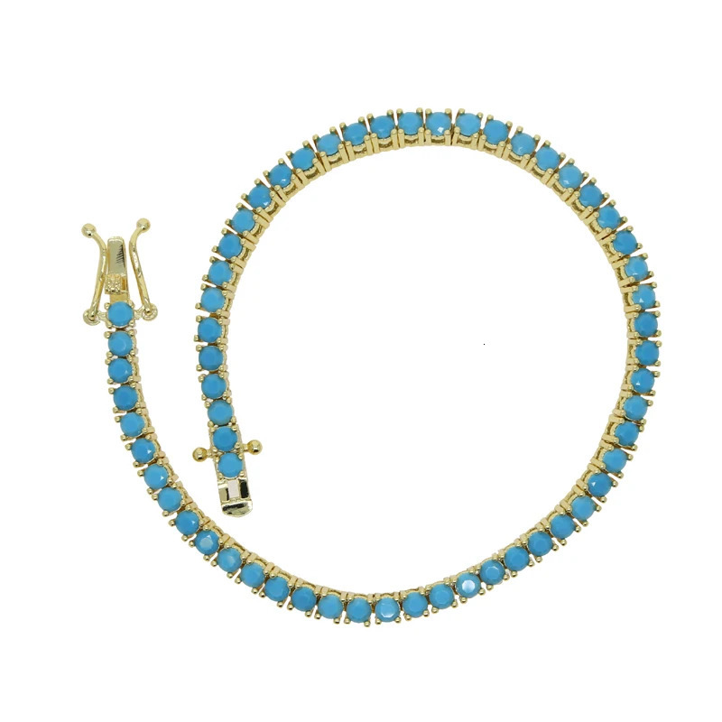 Gold Color Blue Turquoises Stone 3MM Tennis Chain Bracelet For Women Fashion Jewelry 16cm 18cm 20cm 251210