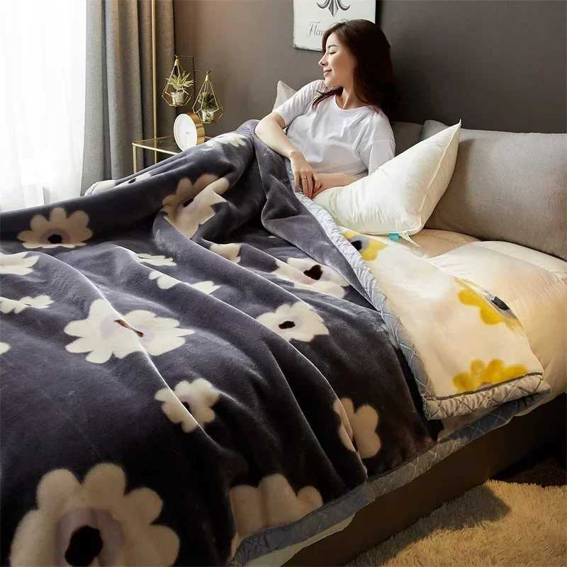 Double Sided Printed Autumn Winter Blankets for Bed Soft Warm Encrypted Flocking Raschel Blanket Skin Friendly Weighted Blanket H251216 - view 5