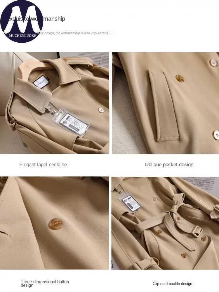 Womens Trench Coat 2024 Spring Autumn New Korean Fashion Long Sleeve Belt Mid Length Trench Casual Loose Lace Up Women JacketsT251216