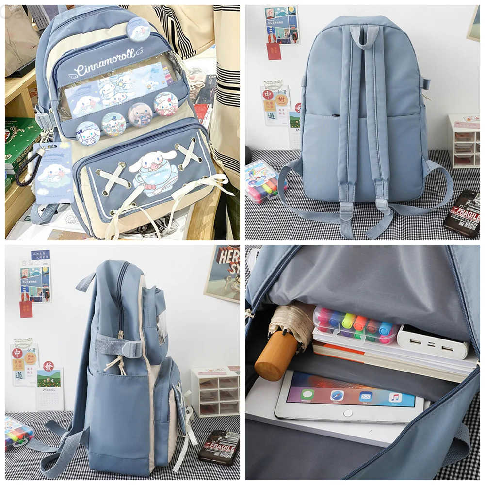 Sanrio Kawaii Cinnamoroll Anime Schoolbag With Badge Card Holder Cartoon Bagpack Large Capacity School Bag Back-to-School Gifts H251216