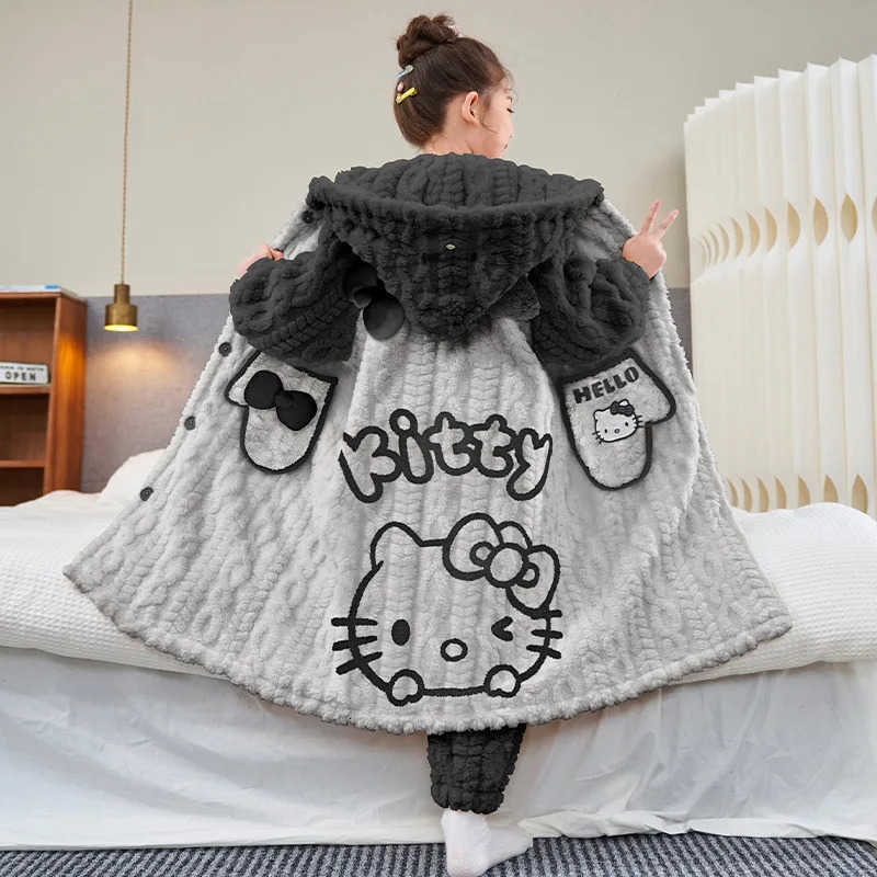 Sanrio Stitch 2Pcs Kawaii Parent-Child Velvet Pajamas Kawaii Cartoon Anime Girls Boys Embroidery Thicken Warm Casual Cute Homewear Set H251216
