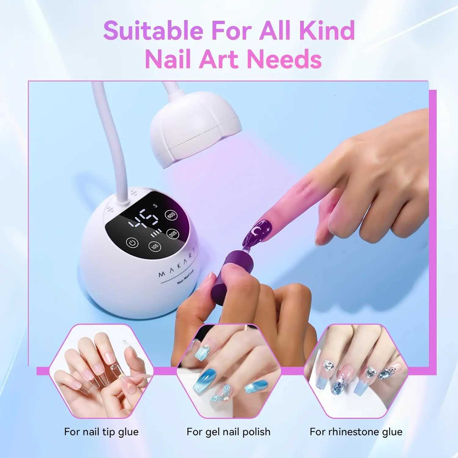 Makartt UV LED Nail Lamp - Gooseneck UV Light for Gel Nails Cherie Cordless USB 39W Nail Dryer LED Gel Lamp with 4 Times AutoT251216