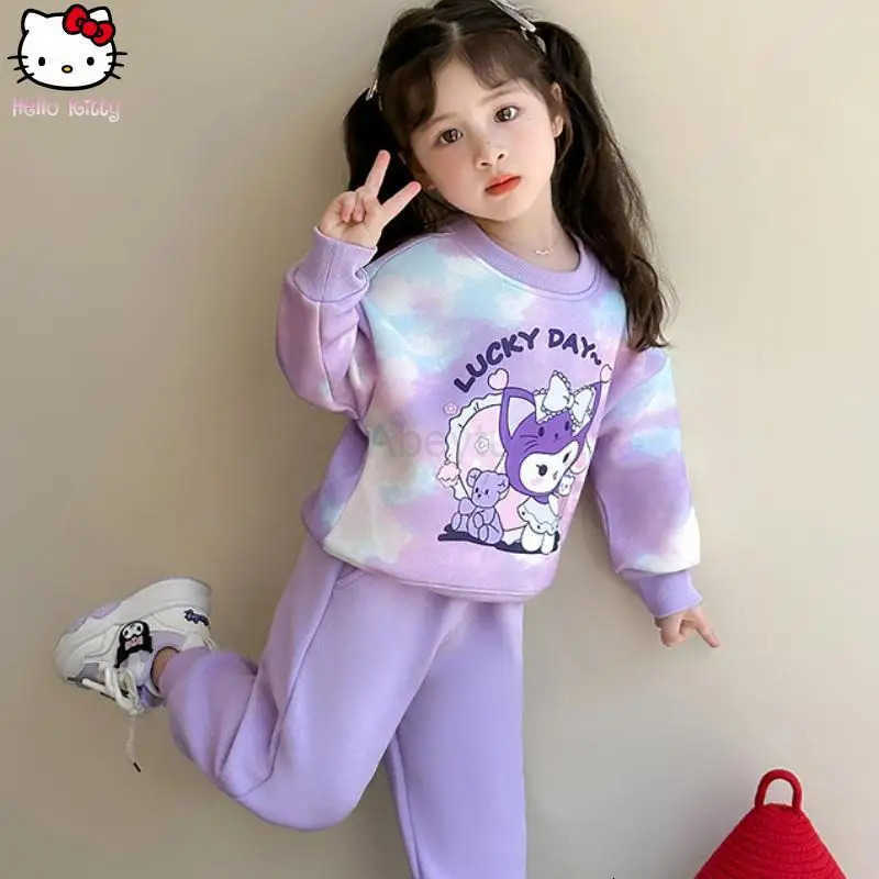Sanrio Girls Kuromi Cartoon Autumn Anime Tie Dye Printed Sweatshirt Suit Cartoon New Childrens Long Sleeved T Shirt Sweatshirt H251216