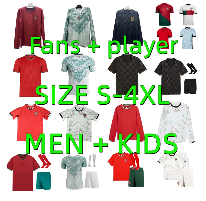 2025 2026 Portugal Ronaldo Soccer jerseys Long sleeve Player Version B.FERNANDES 24 25 26 Portugieser RUBEN DIAS JOAO FELIX R.LEAO Football shirt woman Men Kids Kits