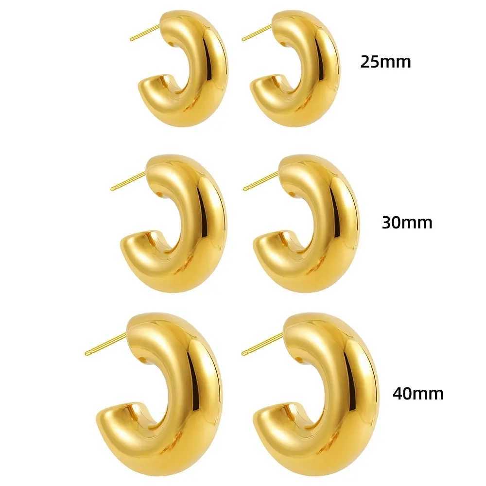 Classic Smooth Round Chunky Hoop Earrings for Women Gold Plated Stainless Steel C Shape Thick Circle Earrings Fashion Jewelry G251216