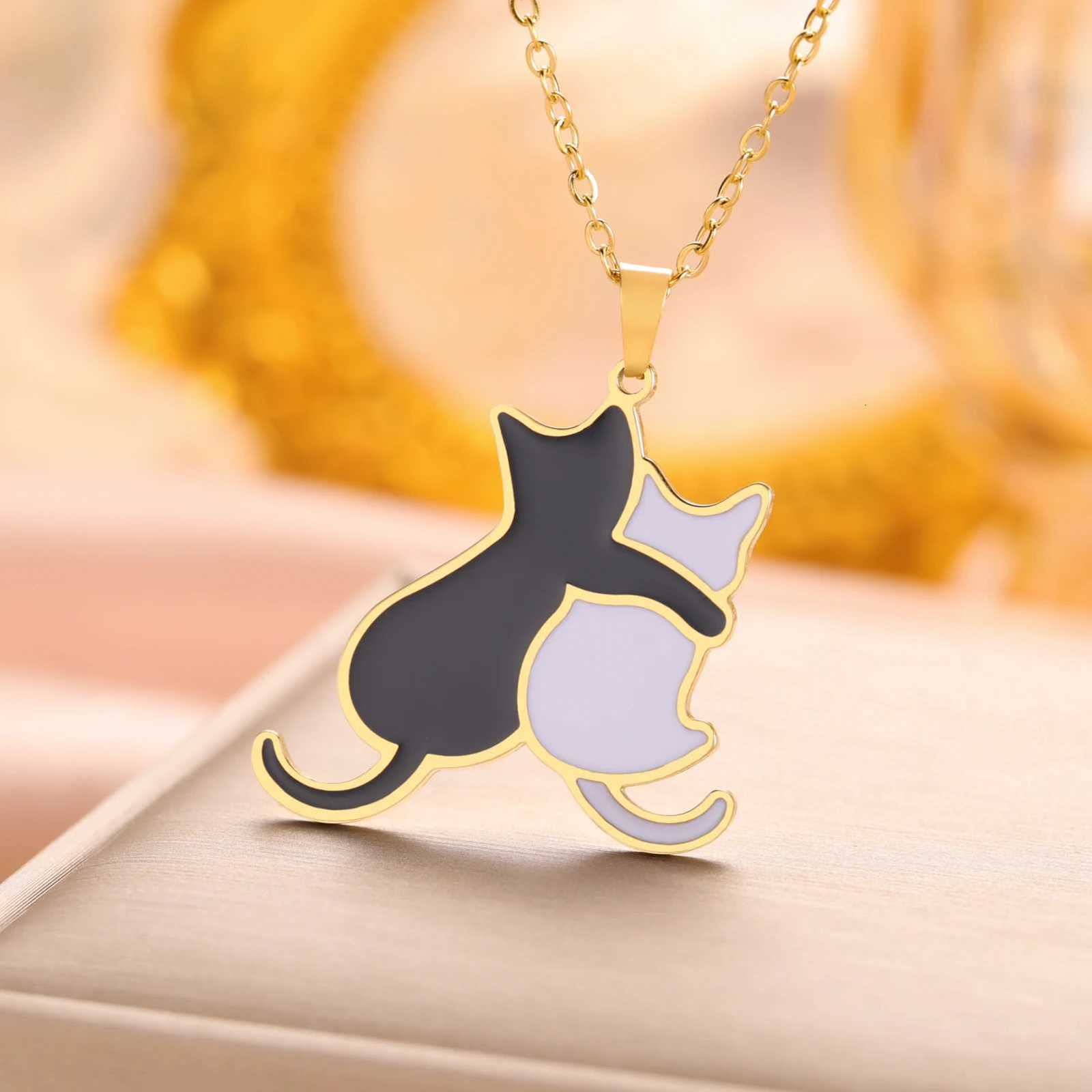 Cute Cat and Dog Pendant Necklace Stainless Steel Womens Pet Cat and Dog Pendant Couple Valentines Day Mothers Day Jewelry M251216