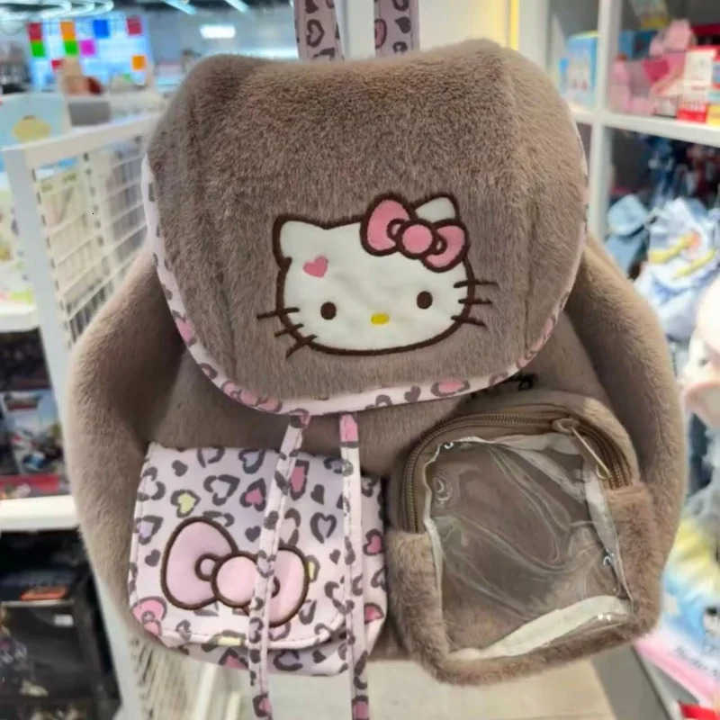 Sanrio New Hello Kitty Plush Ruffled Drawstring Backpack Portable for Commuting Cute Cartoon Anime Surprise Gift for Girls H251216