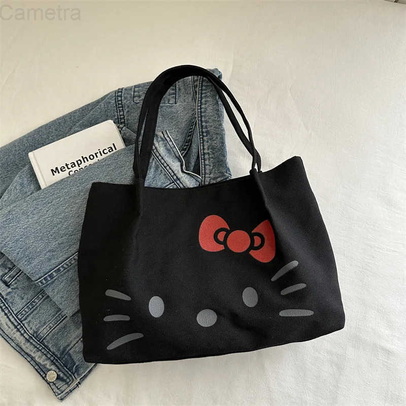 Sanrio Christmas Hello Kitty Anime Figures Canvas Tote Bag for Women Large Cute Cartoon Shoulder Bag Versatile Commuting Handbag Gift H251216