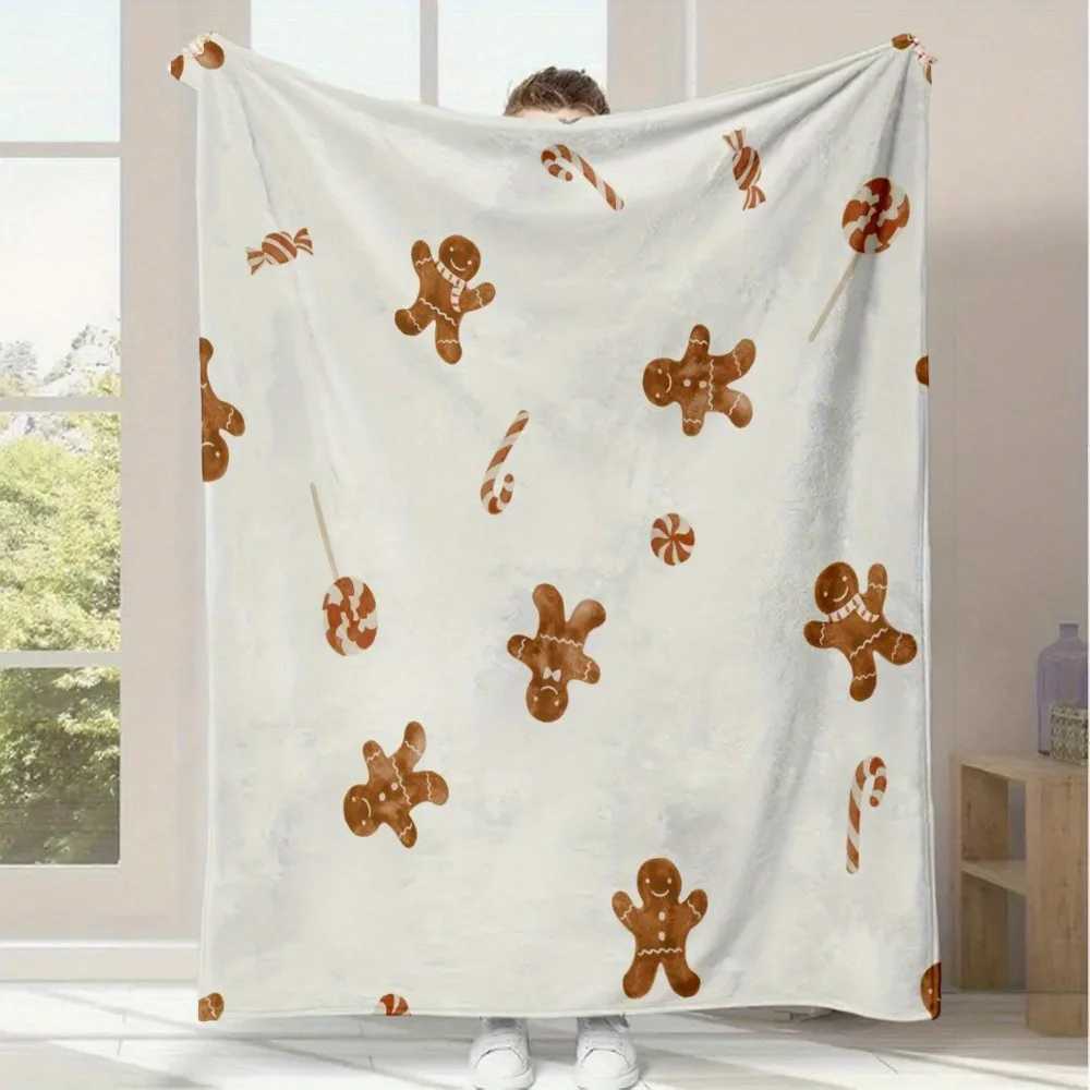 Gingerbread Pattern Blanket Soft Flannel Throw Blanets Perfect Gift Suitable for All Seasons Bed Sofa Office Camping and Travel H251216 - view 3