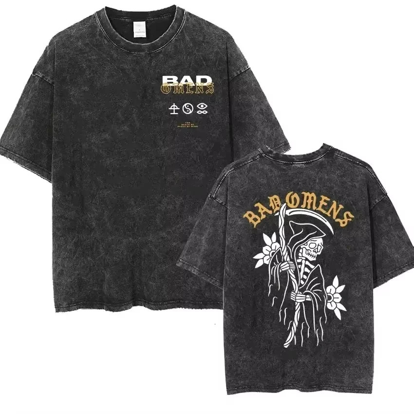 2025 Streetwear Bad Omens Band Music Tour 2025 Washed T Shirt Retro 90s Men Women Clothing Y2k Hip Hop T-shirt Casual Tees 251213