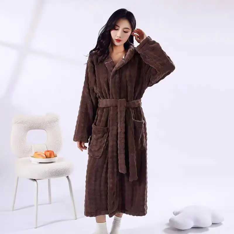 New 2025 style 911g womens hooded bubble fleece bathrobe for autumn winter Non-pure cotton quick-drying absorbent Perfe C251216