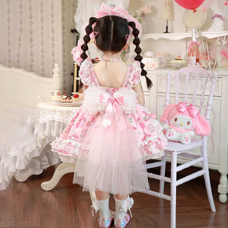 Sanrio My Melody Lolita Princess Dress 2025 Childrens Cosplay Costume Puffy Skirt Suit for Girls Summer Birthday Party Gift H2512161