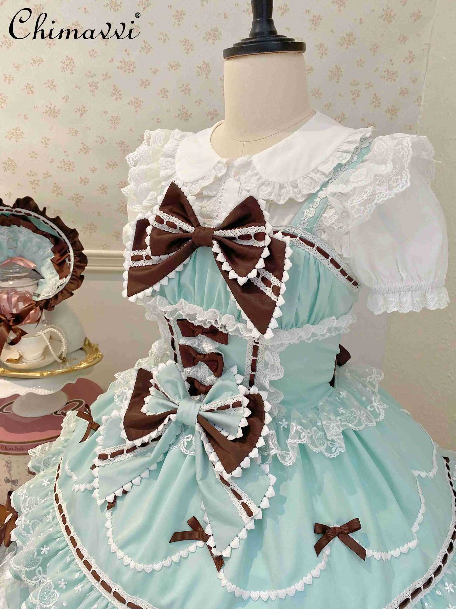 Sanrio New 2025 Summer Original Sweet Lolita Jsk Dress Cute Bow Lace Stitching Kawaii Girls Women Elegant Slim Suspender Dresses H251216