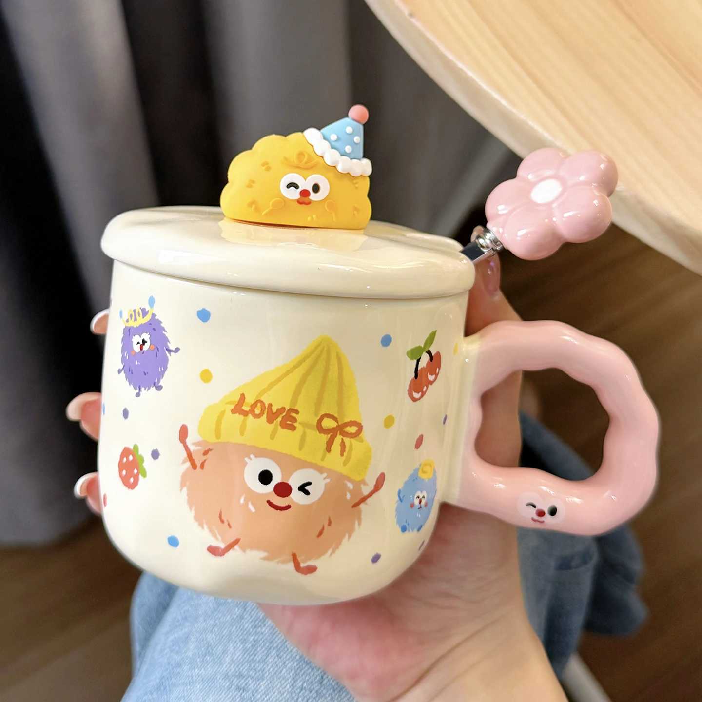 Ceramic Cup with Lid and Spoon High Appearance Water Cup Wens g Cute He Off Coffee Breakfast Cup H251215