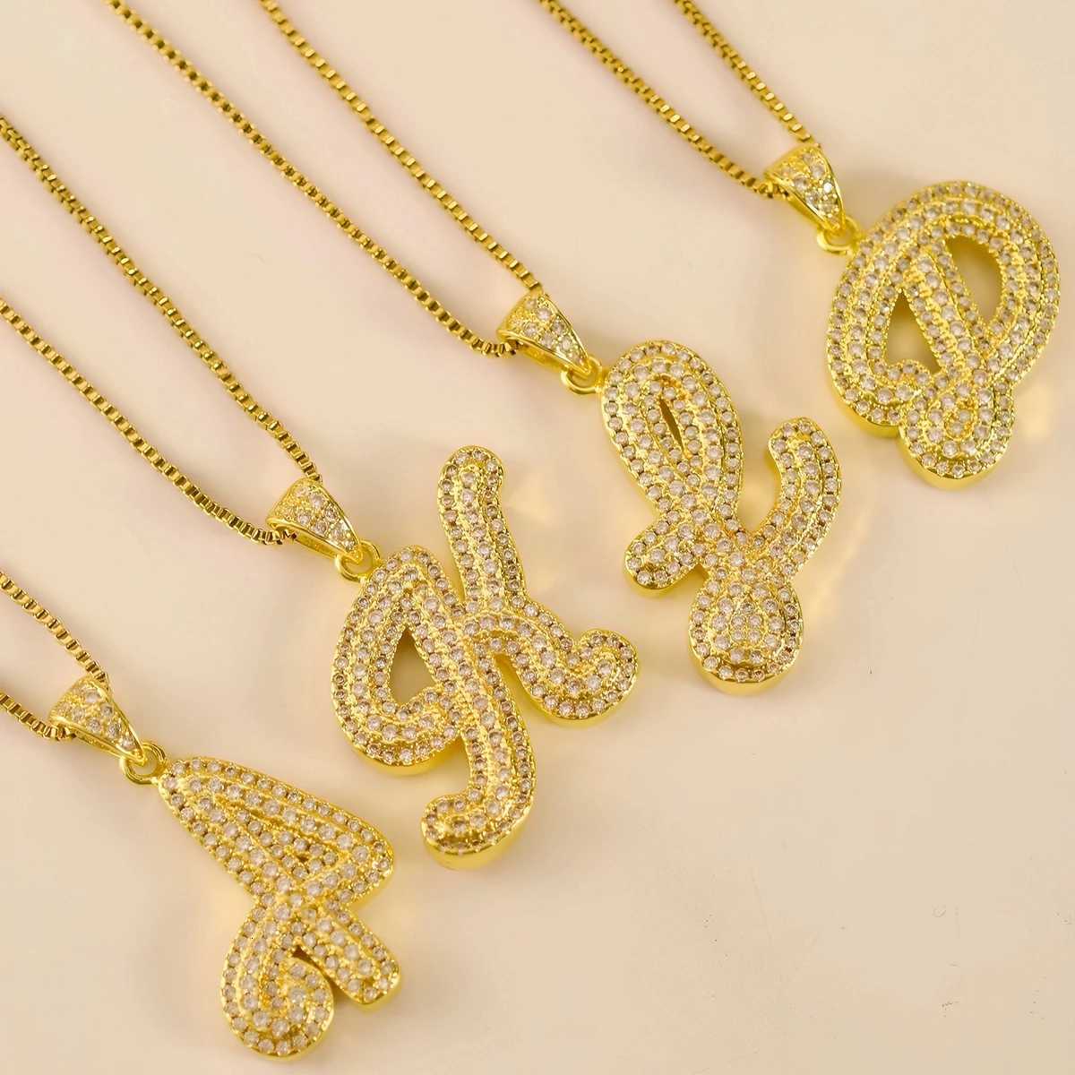 18K Gold Plated Waterproof Thick Bubble Alphabet Letter Clavicle Choker Necklace Sparkling Rhinestone Balloon Initial Jewelry M251216