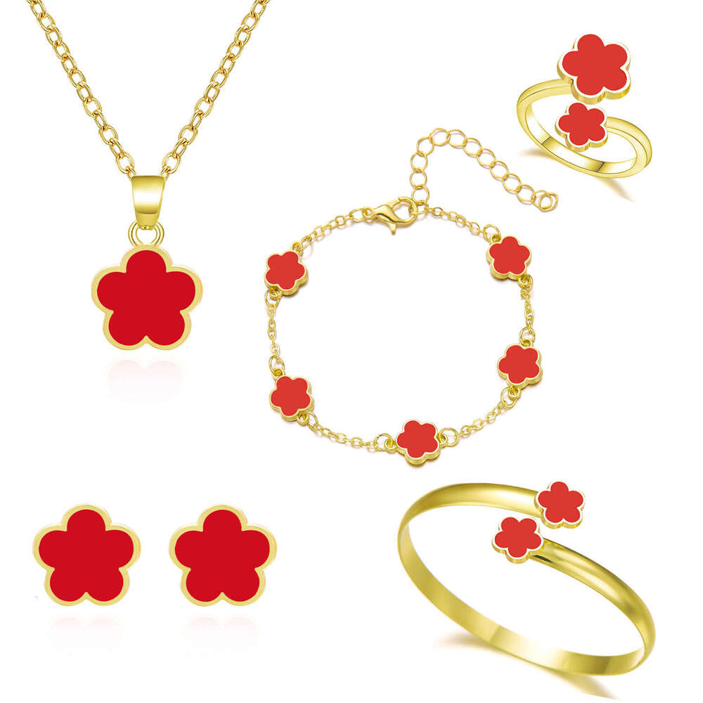 New Fashion 5 Set for Wen Simple Lucky Flower Necklace Bracelet Earring Elegance French Party Jewelry S250804