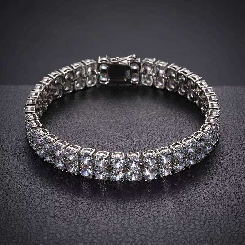 2 Rows 6mm 8mm 10mm Moissanite Tennis Bracelet 925 Sterling Silver VVS1 D Color Moissanite with GRA Certification