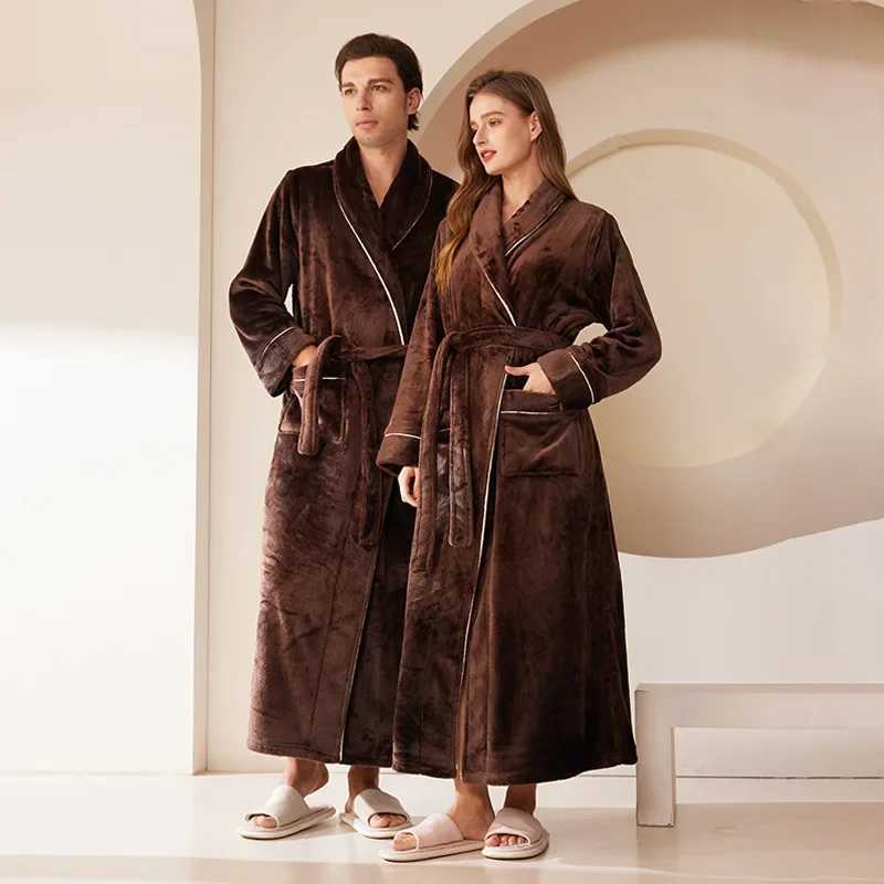 Extended Length Flannel Sleepwear Mens Thick Winter Style Couples Bathrobe Polyester Fiber Ultra-Thick Modern Simple Style C251216
