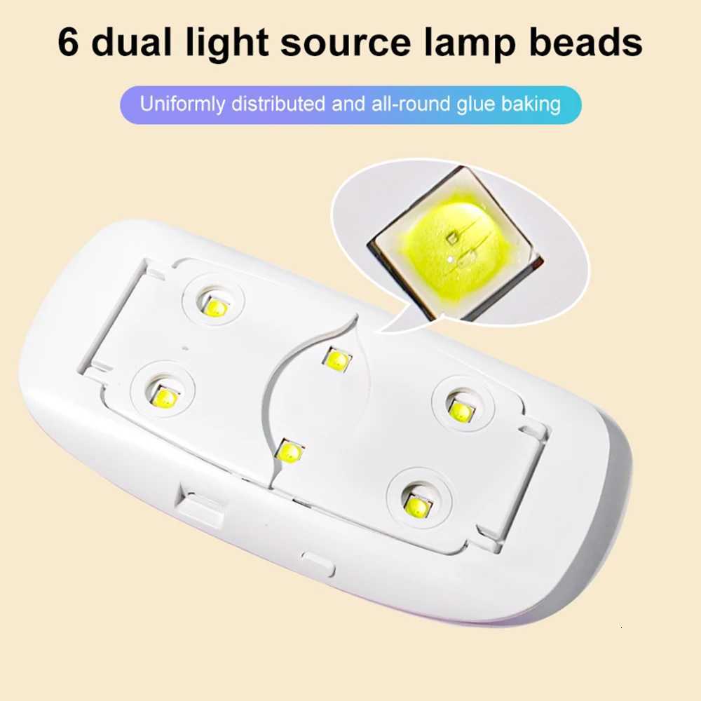 6W Mini Nail Drying Lamp Portable 6 LED UV Nail Art Lamp for Drying Polish Varnish Gel with USB Cord Home Nail Lamp ToolT251216