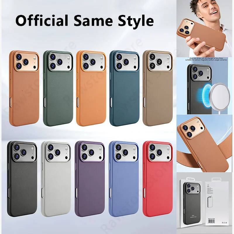 Luxury MagSafe Case for Apple iPhone 17 Pro Max 16 13 14 15 iPhone17 Air PU Leather Official Style MacSafe Magnetic Phone Cover