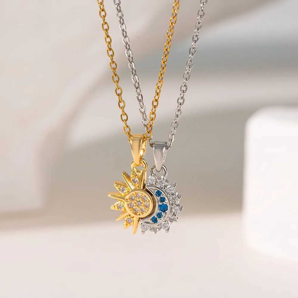 Personalized Retro Detachable Magnetic Design Stacked Wear Womens Diamond Sun Moon Necklace Set Couple Gift M251216