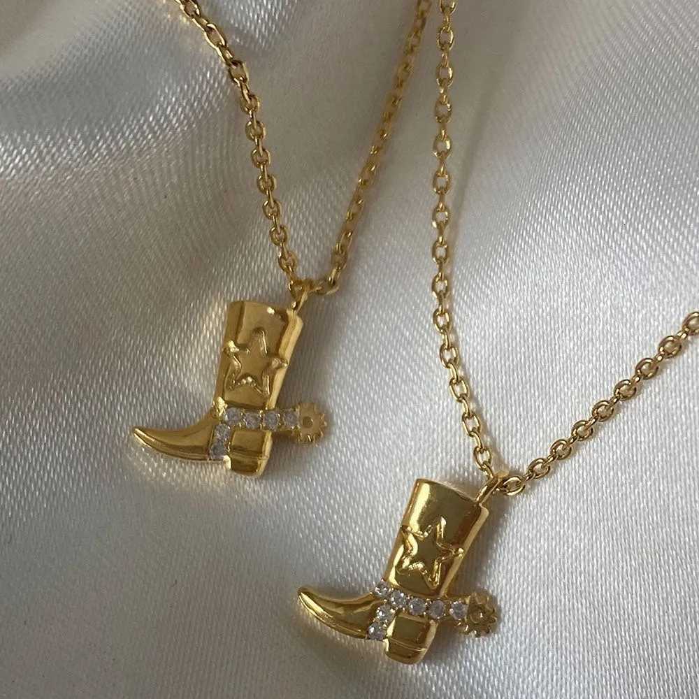 Stainless steel 18K gold-plated zirconium inlaid denim boots star pendant necklace vintage art neutral personality necklace t M251216