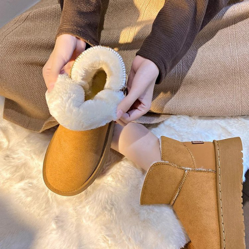 Designer shoes free shipping Winter snow boots women solid color with suede frosted leather retro style