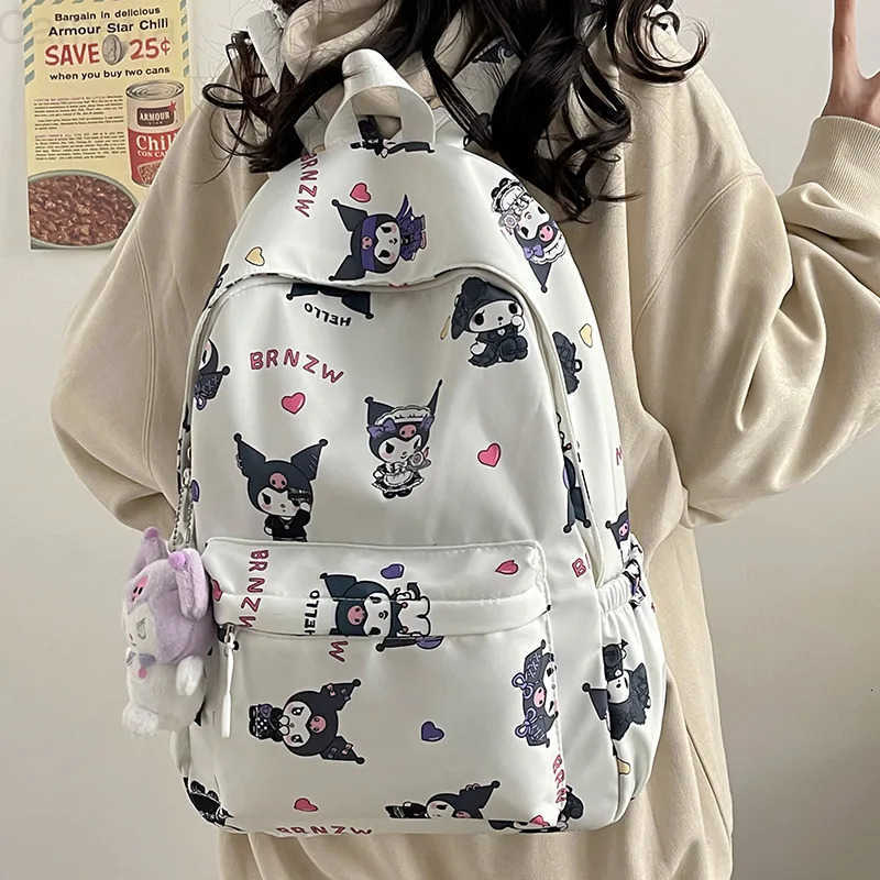 Sanrio New Cute Kuromi Melody Cinnamoroll Large Capacity Backpack Boys Girls Cartoon Hello Kitty Kawaii Canvas Schoolbag H251216