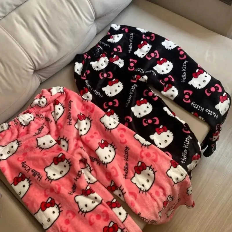 Sanrio New Hello Kitty cartoon flannel mid-waist pajama pants loose pajamas cute print casual warm home comfort kawaii gift H251216
