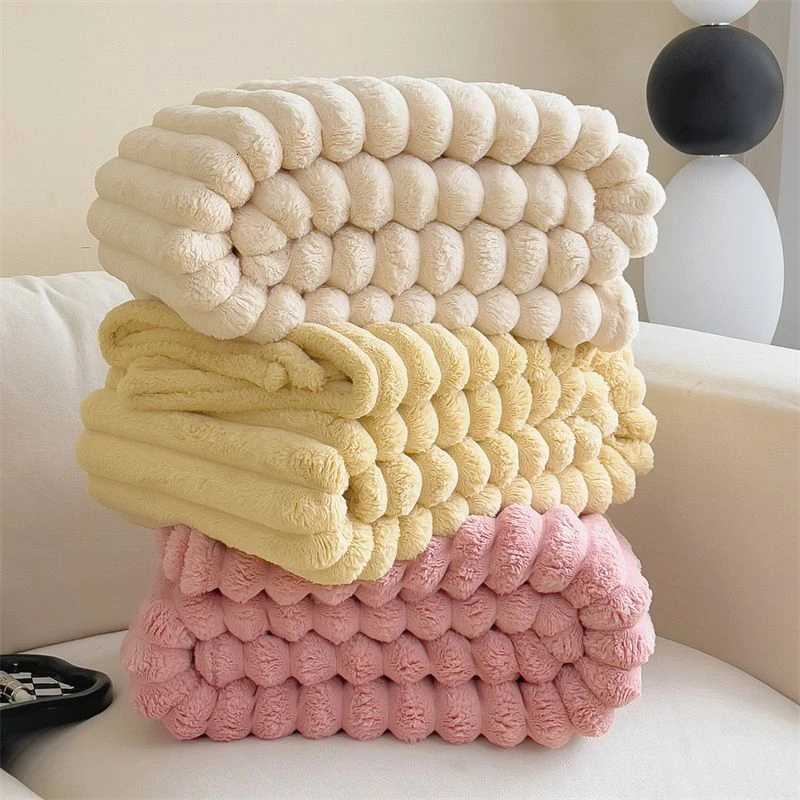 Soft Blanket Winter Warm Bedspread on The Bed Office Thicken Blankets INS Solid Color Sofa Cover Plaid Bedroom Decoration H251216 - view 5