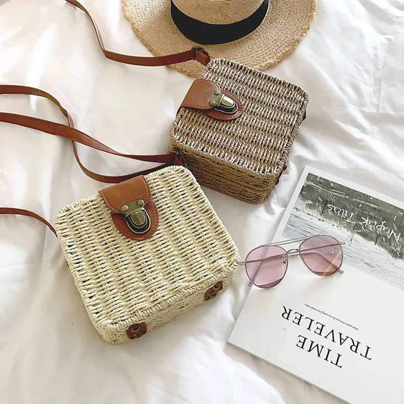Hand-woven Women Straw Bag Ladies Shoulder Bags Beach Travel Crossbody Bag Female Small Rattan Box Handbag Shopper Totes Bohemia M251216