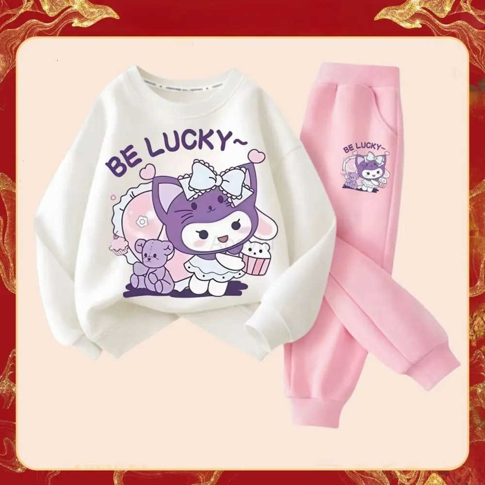 Sanrio 2025 Spring New Kids Cartoon Kuromi Clothing Sets Childrens Hoodies and Long Pants Two Piece Suit for Girl Casual Sweatsuit H251216