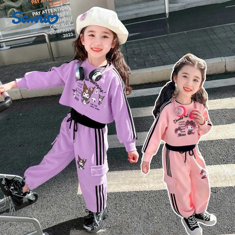 Sanrio Girls Kuromi Three Piece Set Western Style Hoodie Casual Autumn Spring 2025 New Childrens Fashion Outfit H251216