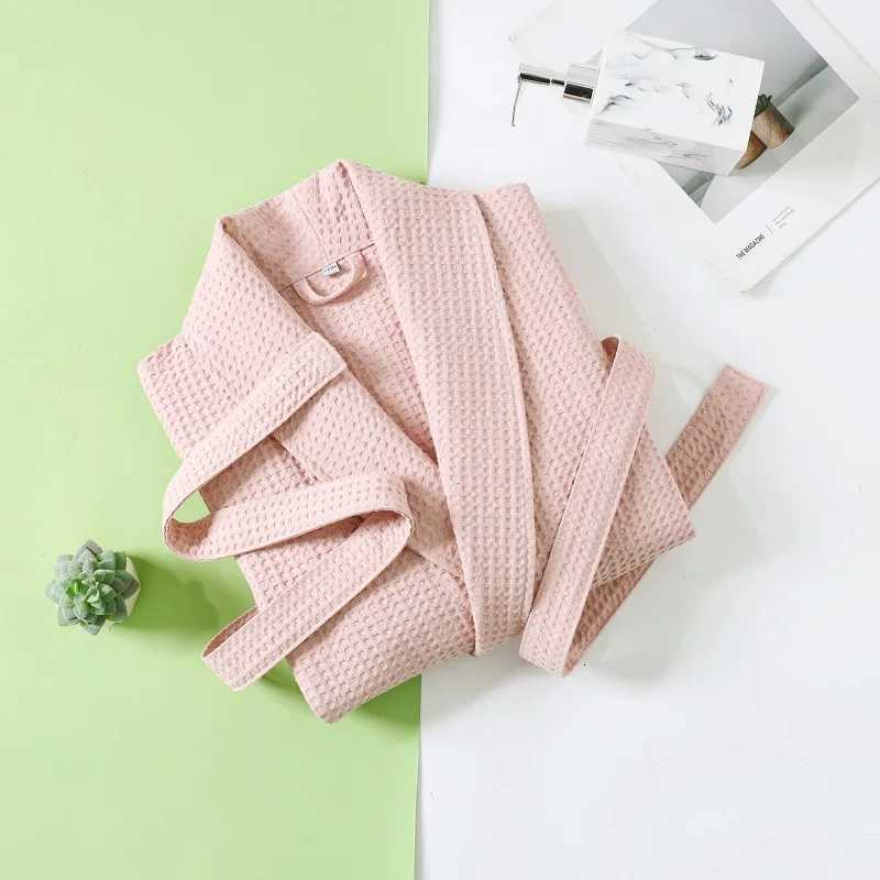 Solid Color Cotton Spring and Autumn Waffle Couples Mid-long Yukata Bathrobe Homestay Hotel Couple Soft Bathrobes C251216