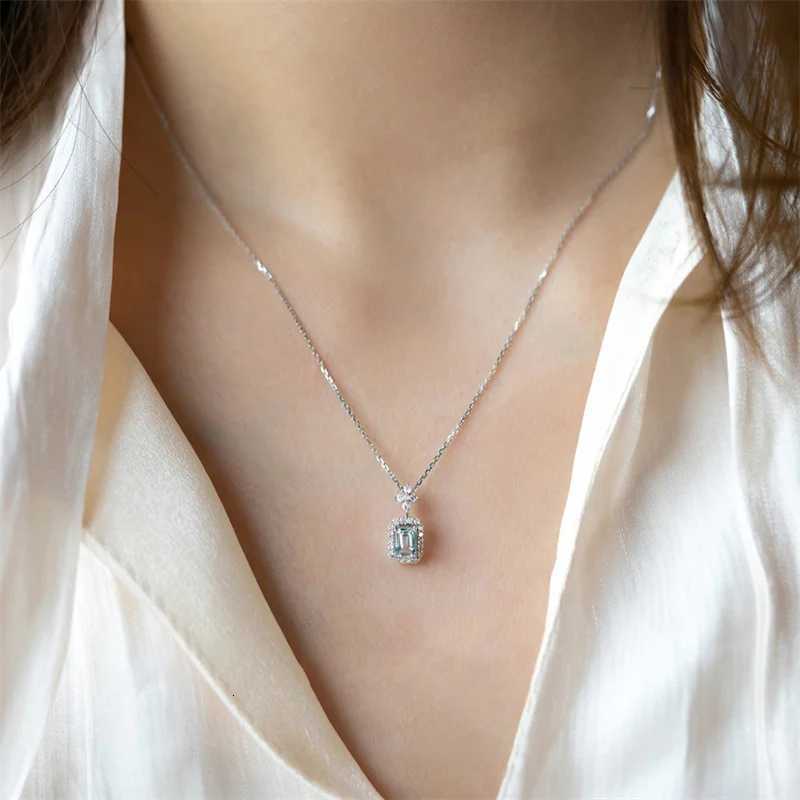 Huitan Fancy Geometric Pendant Necklace with Light Blue Cubic Zirconia Aesthetic Womens Clavicle Chain Necklace Wedding Jewelry M251216