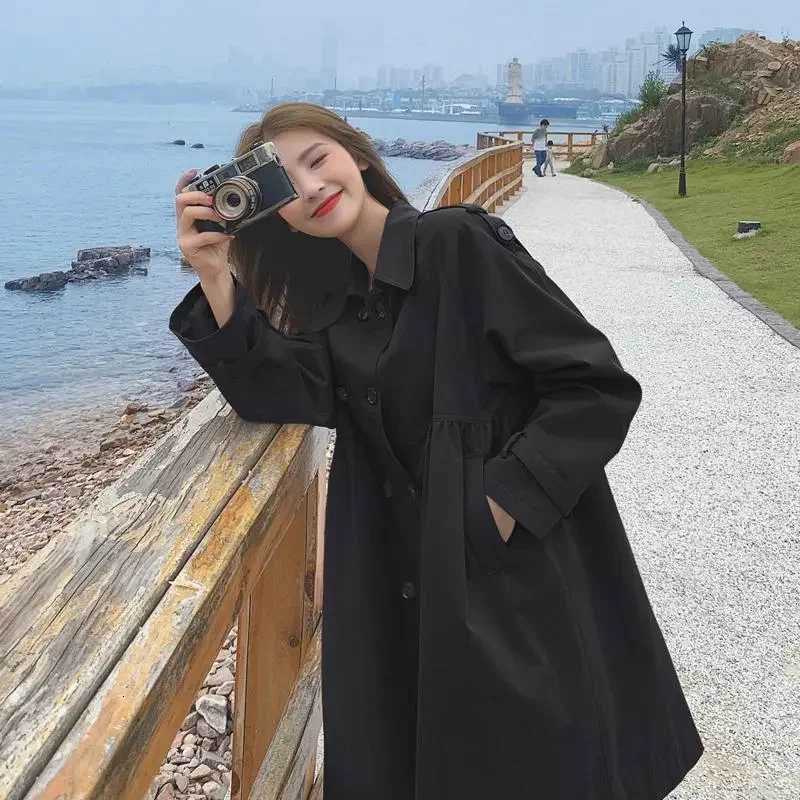 2025 Women Trench Coat Mid-long Lined Female Double breasted Windbreaker Jacket Spring Autumn Fashion Lapel collar OuterwearT251216